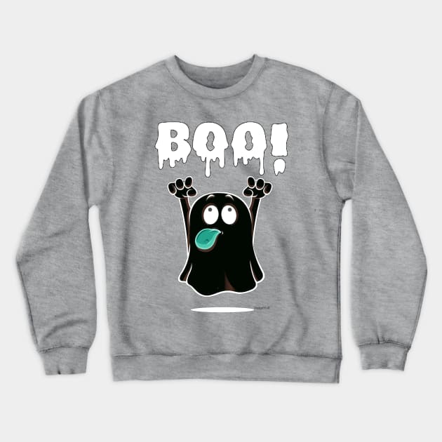 Adorable Ghost with a Playful 'BOO': Halloween Cuteness Unleashed! Crewneck Sweatshirt by FortySeven47_Custom_Designs